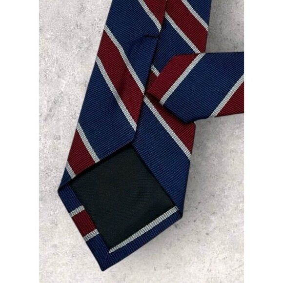 HUGO BOSS RED TAG Silk Tie ITALY Blue Red Striped W:2.5" EUC - Picture 4 of 5